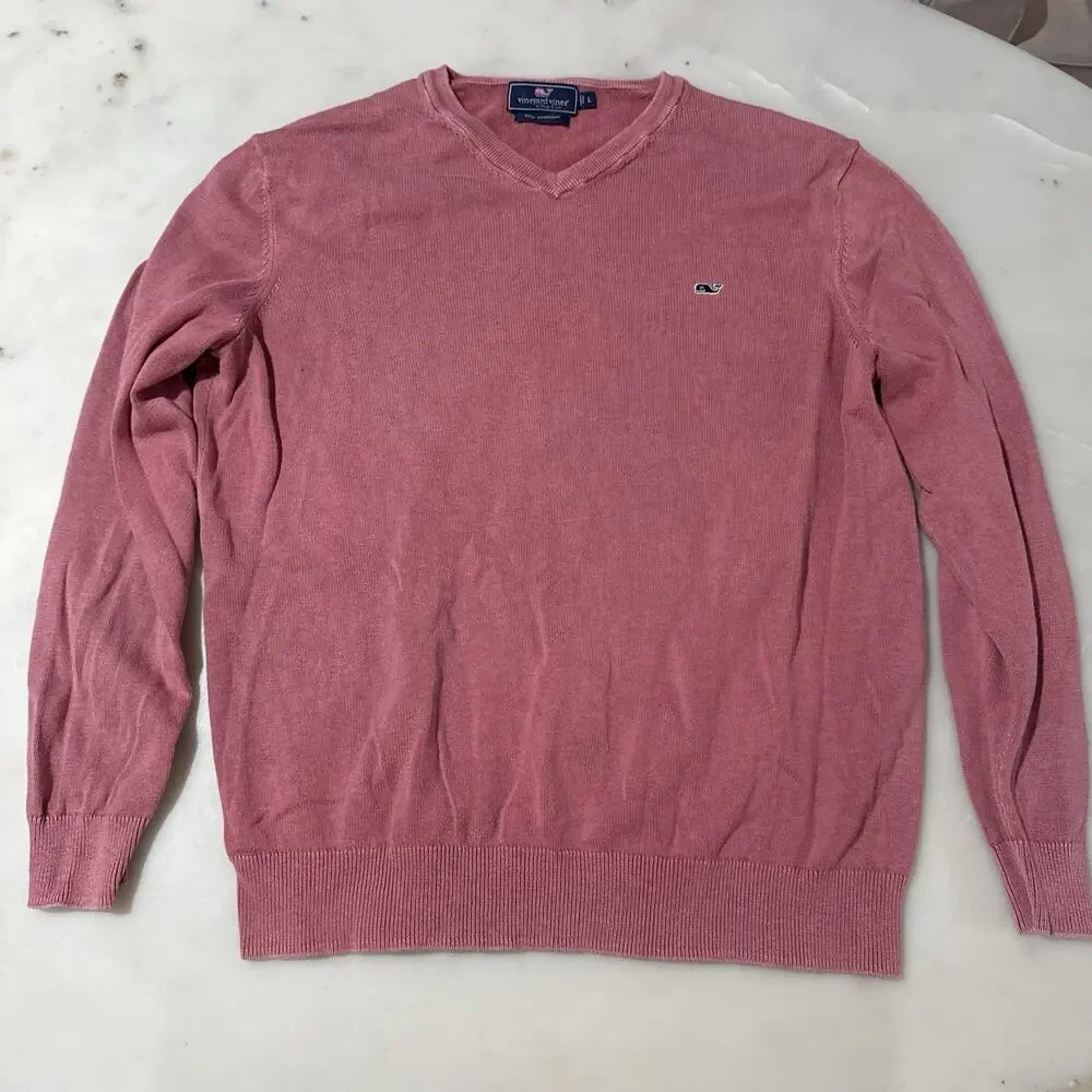 Vineyard Vines Shep & Ian Men L Cashmere Blend Coral Pink Sweater Coastal Casual